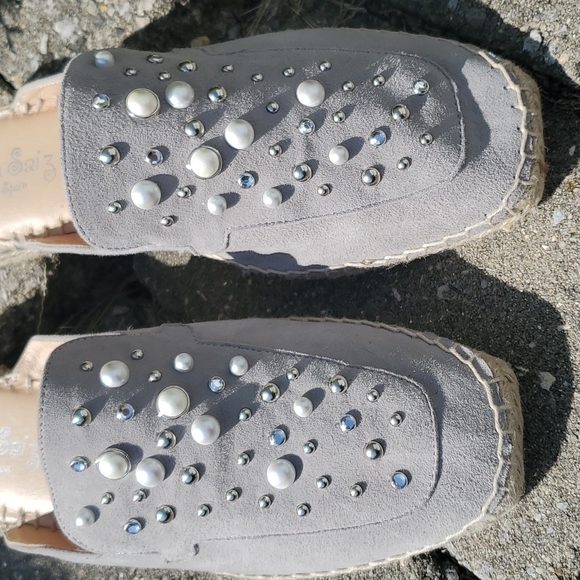 Carmen Saiz Embellished Suede Espadrille Slide On shoes Sz 8.5 - Picture 2 of 10